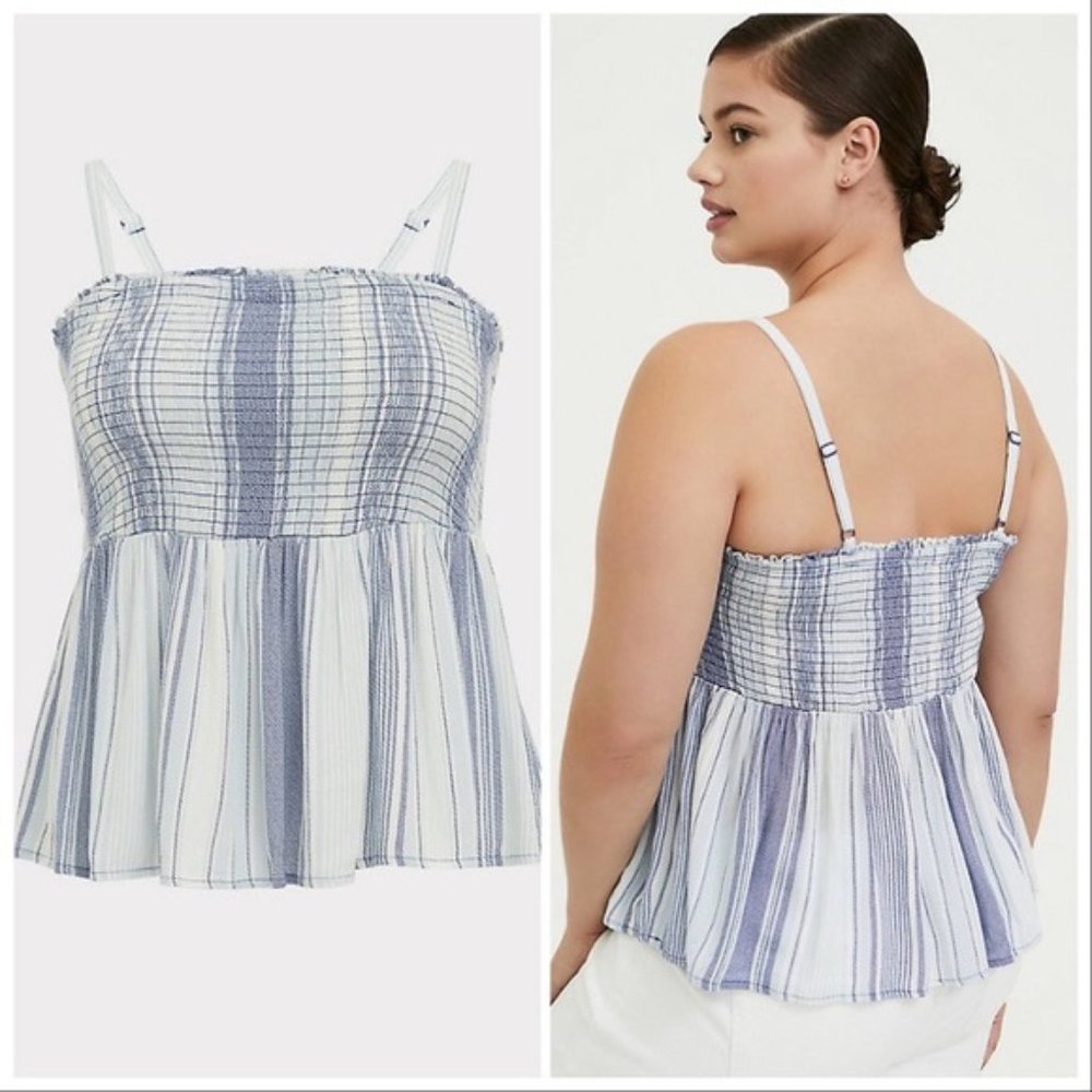 Torrid Blue White Ruched Tank Top 2 - Picture 2 of 10